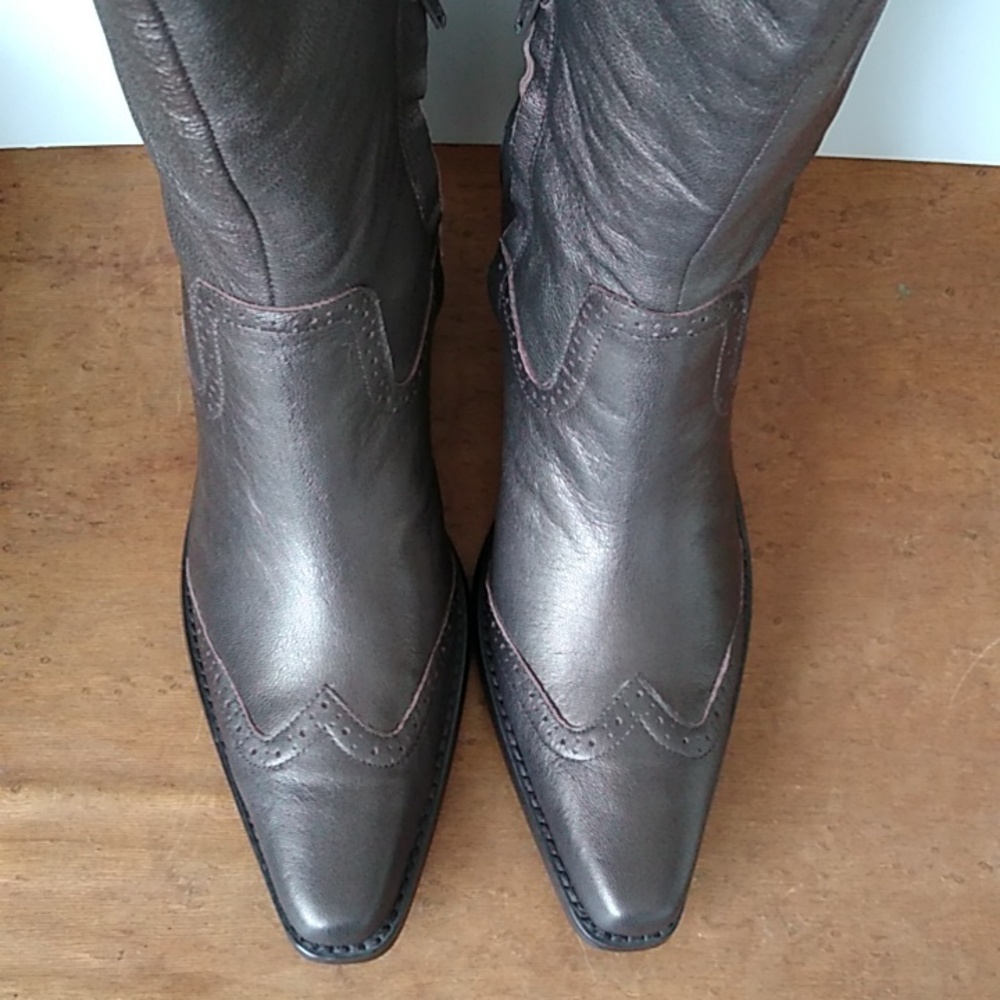 Coldwater Creek Bronze Leather Cowboy Boots size 9 NEW